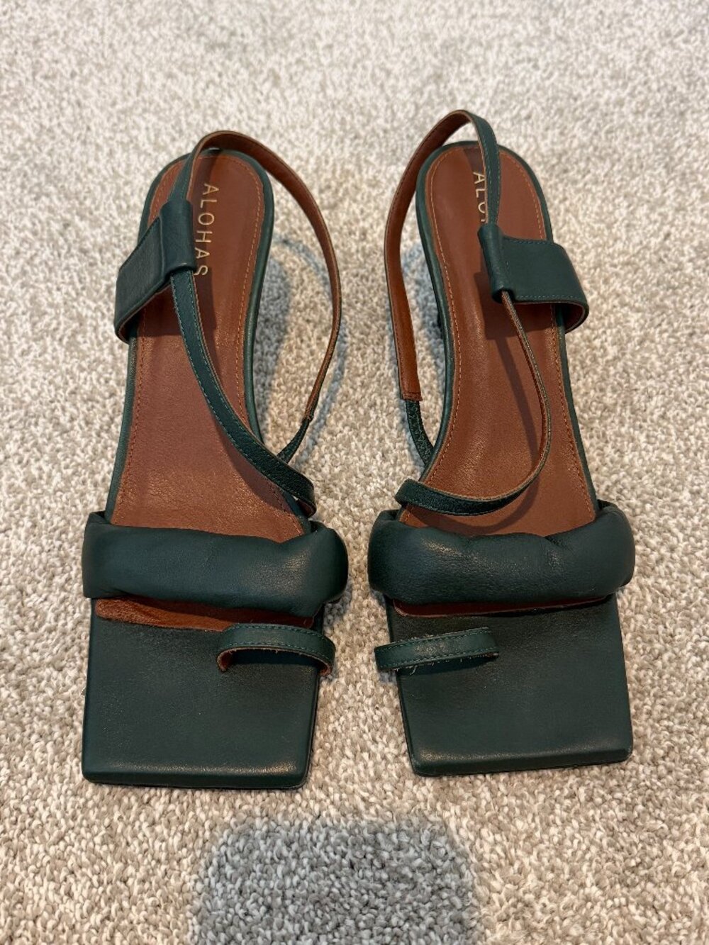 Alohas Green Leather Strappy Kitten Heel Sandals Women’s EU 39 Slingback